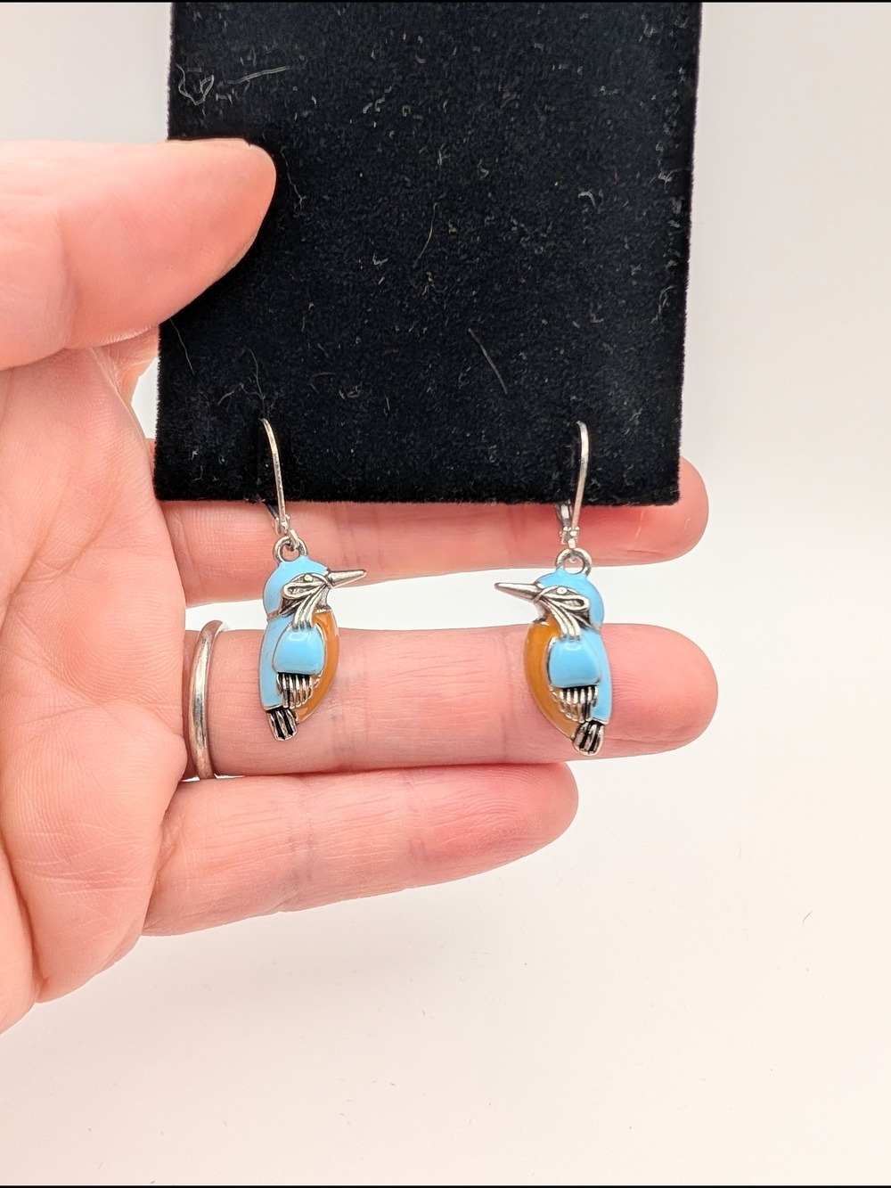 Colorful Kingfisher Earrings in Blue Brown - Picture 2 of 3